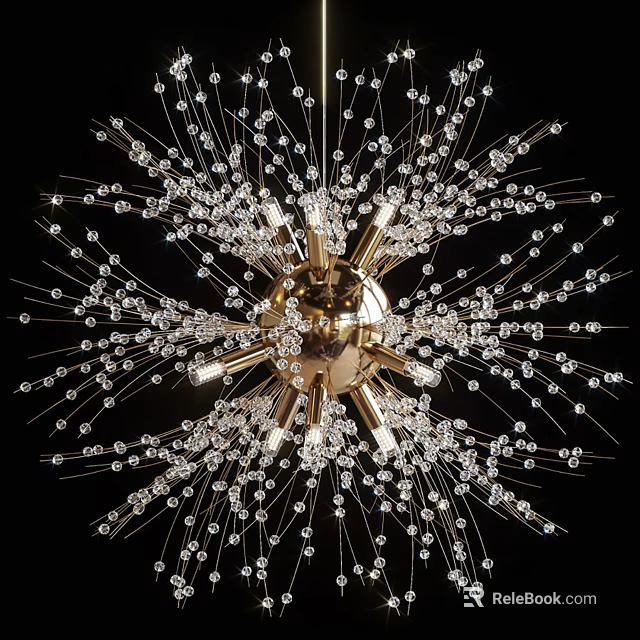 Luxurious Modern Chandelier With Crystal Beads And Golden Radiant Decorative Structure 3d model 