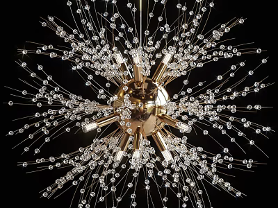 Luxurious Modern Chandelier With Crystal Beads And Golden Radiant Decorative Structure 3d model