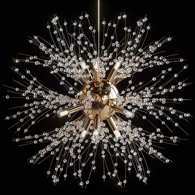 Luxurious Modern Chandelier With Crystal Beads And Golden Radiant Decorative Structure 3d model