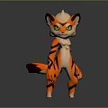 3D Cartoon Game Movie Character With Orange Black Stripes Green Eyes Feline Features Fluffy Fur