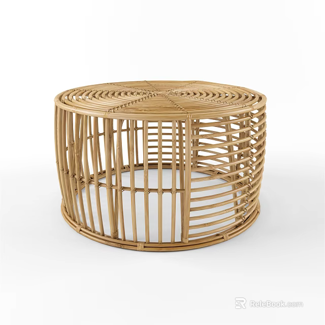 Natural Round Woven Rattan Coffee Table with Open Structure Design 3d model 