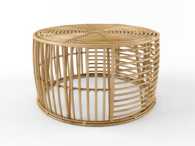 Natural Round Woven Rattan Coffee Table with Open Structure Design 3d model
