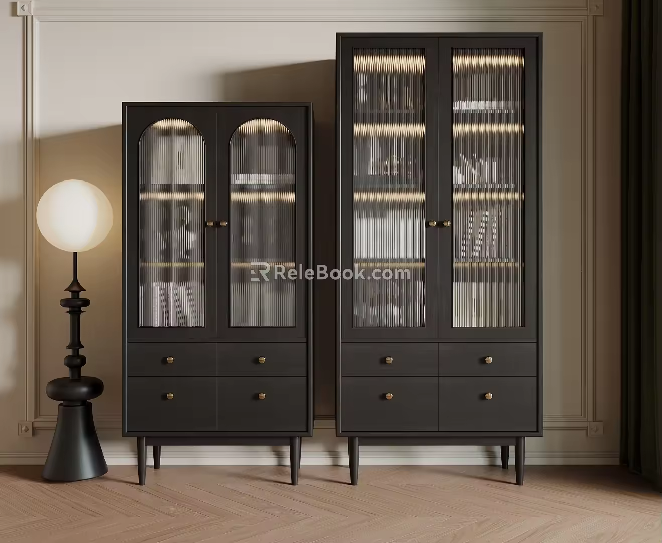 Antique Decorative Cabinet Five-drawer Bookcase Floor Lamp 3d model