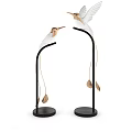 Elegant Hummingbird Decorative Ornament Set With Black Base And White Wings