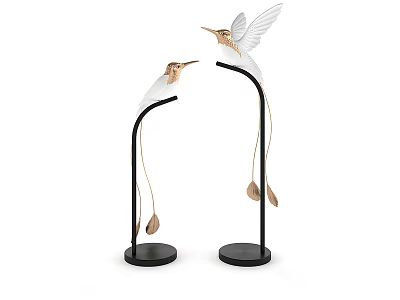 Elegant Hummingbird Decorative Ornament Set With Black Base And White Wings 3d model