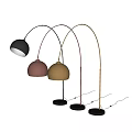 Modern Black Gold and Copper Floor Lamp with Curved Stand and Spherical Shade