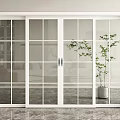 White Sliding Doors with Grid Glass in Modern Interior with Potted Plant