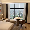 Modern Hotel Room Interior Design With King Bed Sofa Round Table TV And Open Wardrobe
