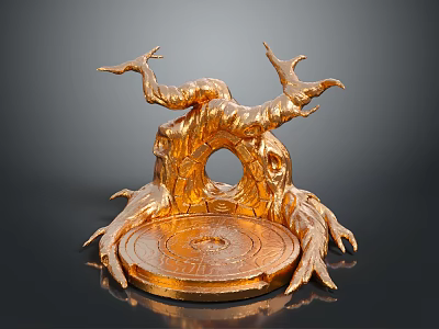 Modern Decorative Sculpture With Golden Tree Root Design And Circular Base 3d model