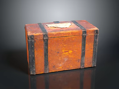 Vintage Wooden Storage Trunk With Black Metal Straps And Distressed Surface For Home Storage 3d model