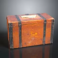Vintage Wooden Storage Trunk With Black Metal Straps And Distressed Surface For Home Storage