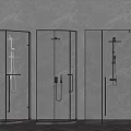 Modern Glass Shower Enclosures With Black Frames Against Grey Marble Wall