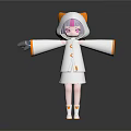 3D Game Film Character With White Hooded Coat Pink Hair Purple Eyes And Outstretched Arms