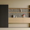 Modern Bookcase Interior Design With Decorative Patterned Wall Statue Books And Light Wooden Cabinets