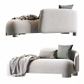 Modern Cozy Light Beige Sofa Set With Soft Throw Pillows And Plaid Blanket 3d model