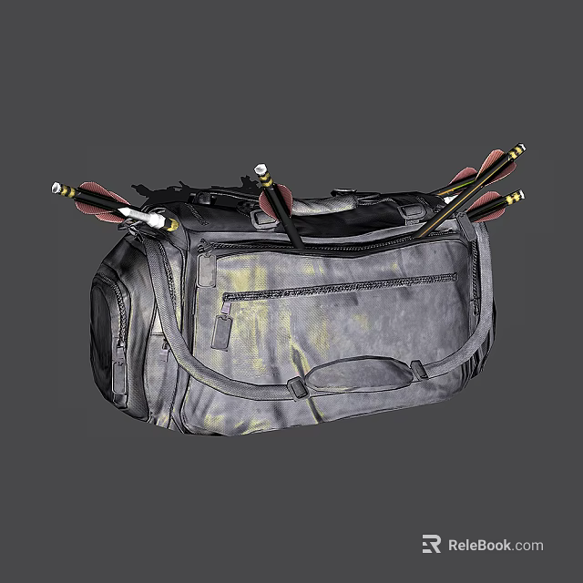 Gray Duffel Bag With Black Straps Multiple Pockets And Tool Attachments 3d model 