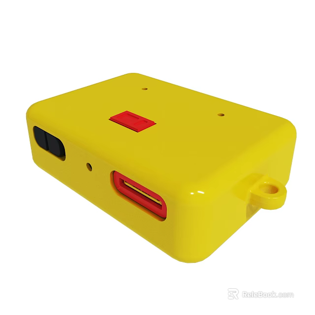 Yellow Portable Device With Red Button Black Ports And USB Interface Featuring Hanging Hole Design 3d model 