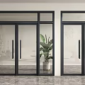 Modern Black Framed Glass Double Doors With Indoor Plant View