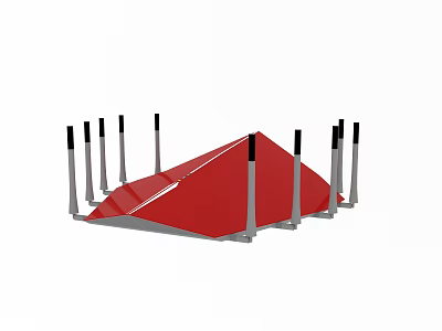 Ship With Red Canopy And Multiple Supports 3d model