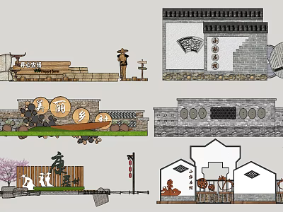 New Chinese Style Landscape Wall Rural Landscape Setches Rural Entrance Landscape 3d model