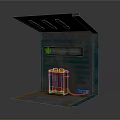 Industrial Style Metal Awning Structure With Blue Container Top Lights And Metal Walls