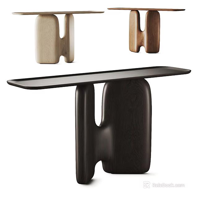 Modern Wooden Desk With Unique Shaped Legs Smooth Black Tabletop And Multiple Color Options 3d model 