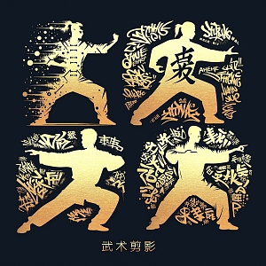 Chinese Martial Arts Chinese Kung Fu Silhouette Clip Art Decorative Pattern Illustration 3d model