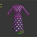 Purple Polka Dot Dress With Long Sleeves Belt And Polka Dot High Heels