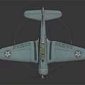 Light Blue Fighter Jet Model With Stars On Wings And Propeller Against Dark Background
