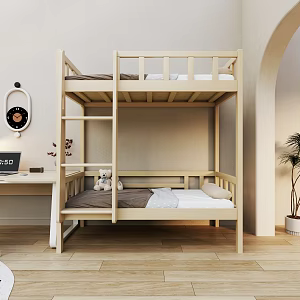 Student Apartment Bed Wooden Apartment Bed Desk 3d model