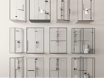 Stylish Modern Shower Head Designs Featured In Multiple Glass Shower Enclosures 3d model