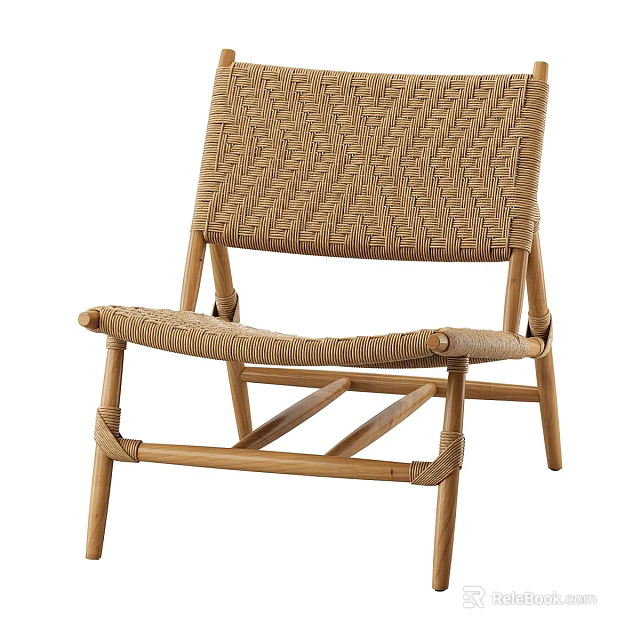 Natural Rattan Single Chair With Wooden Frame And Elegant Simple Design 3d model 