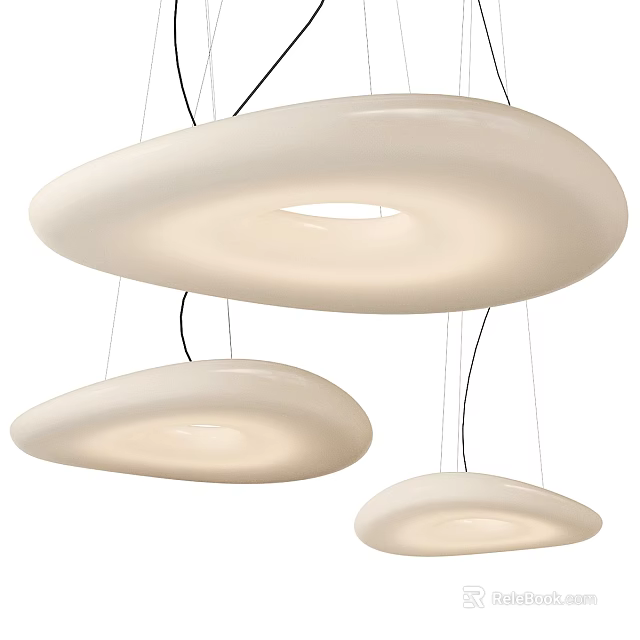 Modern White Hanging Pendant Lights with Curved Design and Different Sizes 3d model
