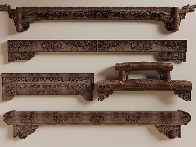 Traditional Wooden Architectural Components With Intricate Carved Ornamental Patterns And Designs 3d model