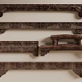 Traditional Wooden Architectural Components With Intricate Carved Ornamental Patterns And Designs