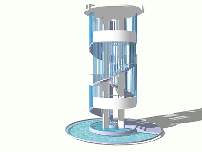 Modern Tower With Spiral Staircase Blue Accents And Pool Base Design 3d model