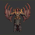 Mythical Warrior Fantasy 3D Model With Fiery Red Wings Ornate Armor And Dual Blades