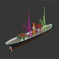 Vintage Model Ship With Red Cabins Masts Black Chimney And White Hull