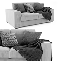 Gray Two-Seater Sofa With Striped Patterned Pillows And Cozy Blanket 3d model