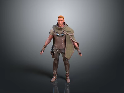 Red Haired Man Wearing Cloak With Metal Accessories And Brown Boots In Fantasy Character Design 3d model