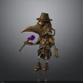 Steampunk Skeleton Man With Brown Hat Purple Eye And Staff With Purple Orb
