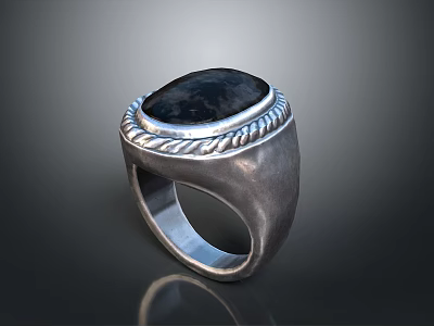 Silver Ring With Dark Stone And Braided Edge For Daily Life Use 3d model