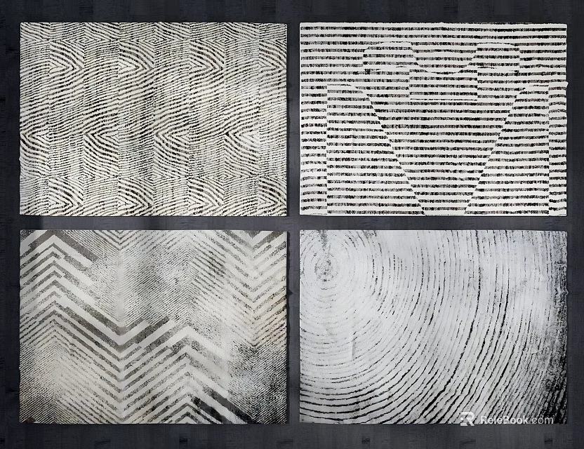 Square Rugs With Wavy Striped Zigzag And Wood Grain Ring Patterns 3d model 