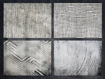 Square Rugs With Wavy Striped Zigzag And Wood Grain Ring Patterns 3d model