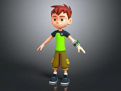 Red Haired Boy Character In Green T Shirt With Wrist Device And Brown Shorts 3d model