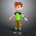 Red Haired Boy Character In Green T Shirt With Wrist Device And Brown Shorts