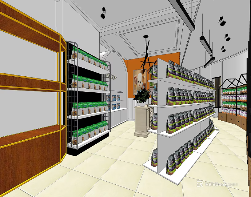 Modern Mall Store Interior With Shelves Displaying Goods Decorative Cabinets And Tile Floor 3d model 