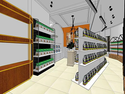 Modern Mall Store Interior With Shelves Displaying Goods Decorative Cabinets And Tile Floor 3d model