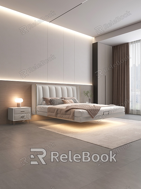 Double Bed Bedroom Leather Bed model