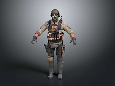 Tactical Military Character In Combat Uniform With Protective Vest And Helmet 3d model